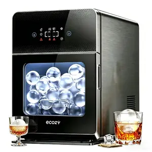 ecozy 2 Inch Clear Ice Ball Maker, 4 pcs in 40 Mins, 144 pcs/Day, Sphere Ice Machine with CrystalFlux Technology, Enhanced Insulation, Automatic Water Supply, Self-Cleaning, Automatic Ice Ball Maker for Whiskey & Bourbon