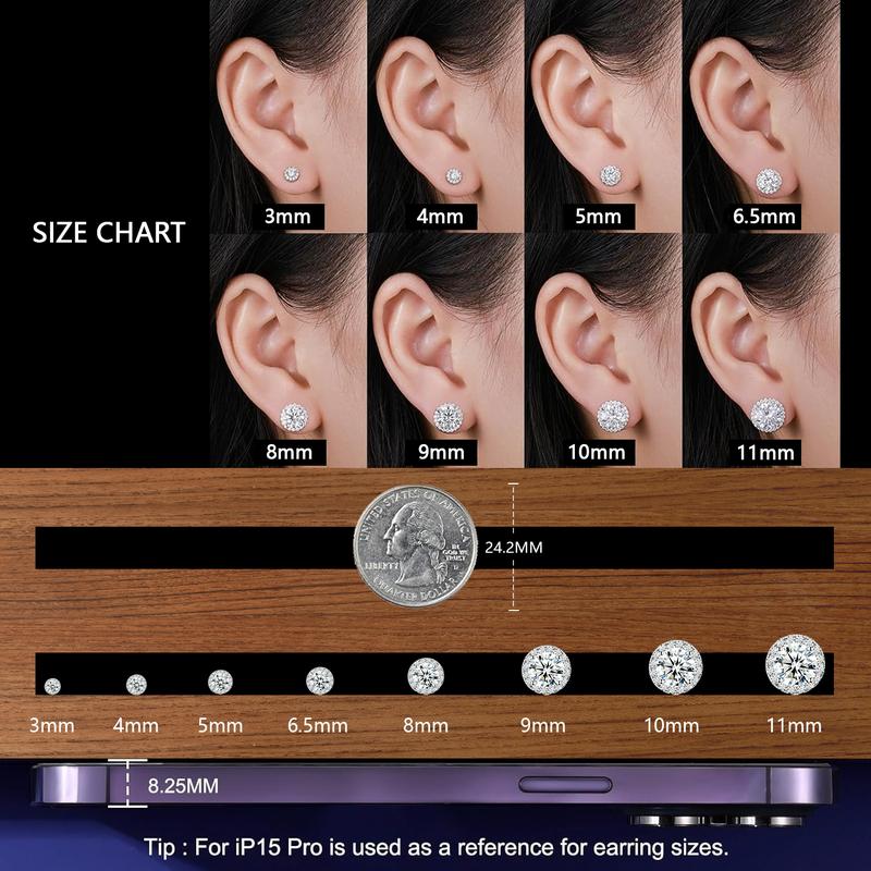 Delzzad 18k Gold-Plated Halo Stud Earrings Lab-Created Moissanite Earring S925 Sterling Silver Moissanite Jewelry Perfect Birthday Mother’s Day Christmas Gift for Men Women Wedding Set