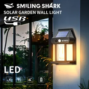 【BD-067】Smiling Shark multifunctional wall lamp, made of ABS+PC material, built-in 400mAh battery, solar charging, automatically lights up with intelligent recognition, creative decorative lighting.