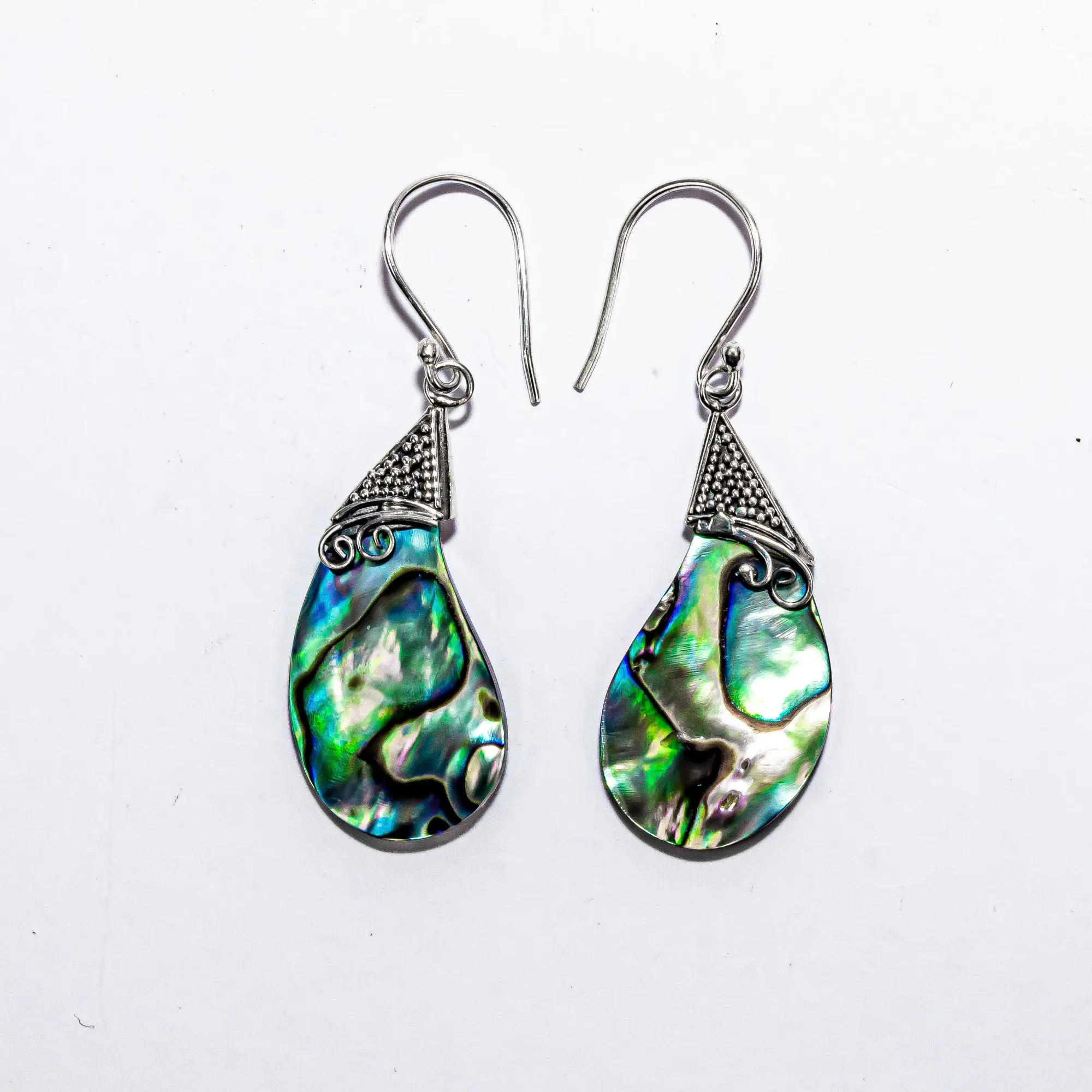 Enchanting Bali Handmade Fancy Abalone Shell Earrings in Sterling Silver