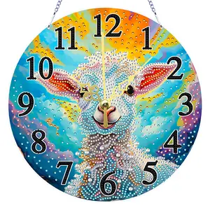 2D Flat DIY Irregular Shaped Drilling Diamond Painting Ornament with Clock Function Diamond Painting Clock Pendant Diamond Art Clock Pendant Kit for Living Room Decoration
