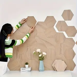 30 Pieces Self-Adhesive PVC Hexagon Floor Tiles, Waterproof Marble Wall Sticker, Wood Grain Design, Bedroom Kitchen Living Room Decoration