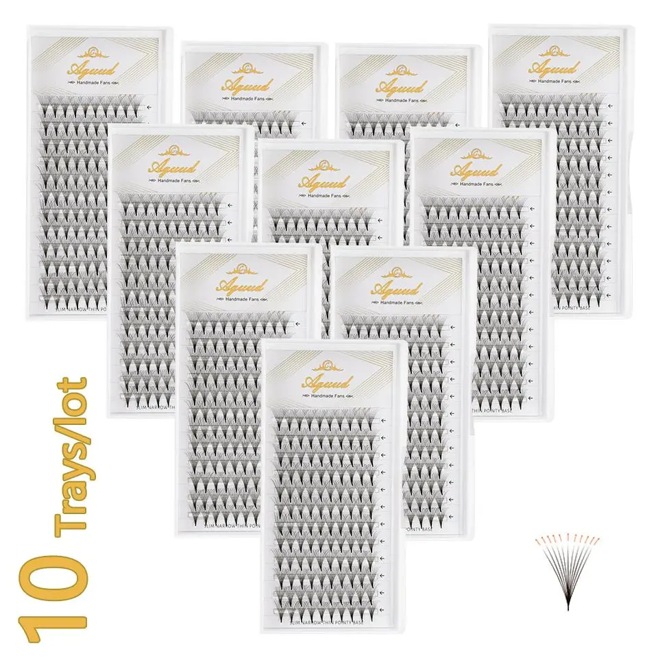 AGUUD 10 trays/lot Korea premade russian volume lashes super fans needle pointy stem narrow base promade fans eyelash extensions 2026 New