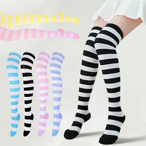 6 Pairs Long Tube Socks Striped Knee Socks Thigh Socks for Daily Wear Beauty & Personal Care Womenswear Comfortable woman sock
