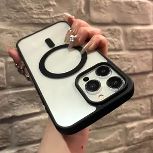 Transparent Magnetic Acrylic Hard Case For iPhone 13 12 11 14 15 Plus 16 Pro Max For Magsafe Wireless Charging Back Cover Protection Protective ip16 phone case Protector White Casing Shockproof