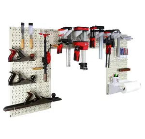 Lazy Guy DIY Maker Woodworking Tool Storage Organizer - Beige Metal Peg Board with Accessories