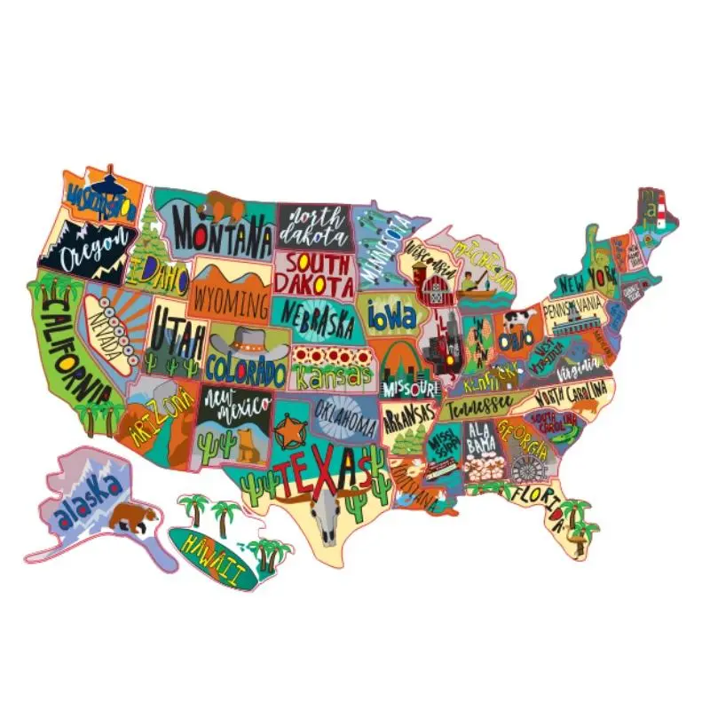USA Map Pattern Car Sticker, Colorful Vinyl Decal, RV Travel Map Sticker, Camping Trailer Accessories, Car Exterior Decoration Accessories, Car Truck Decal, Vehicle Exterior Decoration, Automotive Decals, Automobile Decals