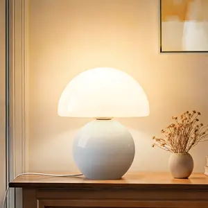 Dawnwake Ceramic Base Mushroom Table Lamp Small,Unique Aesthetic Cute Small Night Light , Dimmable  Mushroom Table Lamp  for Living Room