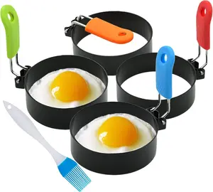 Borsun Set of 4 Egg Rings for Egg Muffins, Round Egg Molds for Frying, Pancake Deep Egg Ring Bread Shaper Mold for Shaping Cooking Eggs