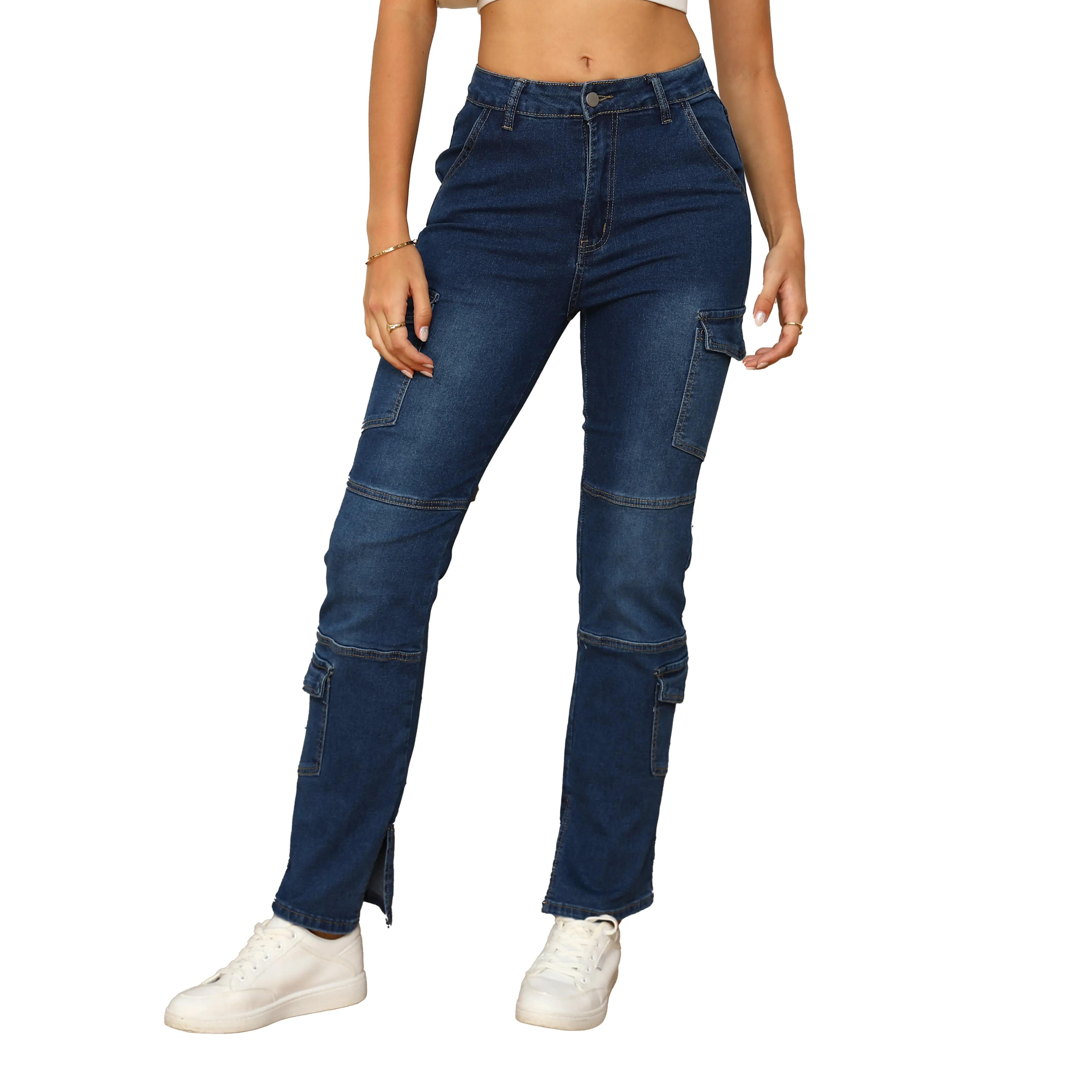 Women's Light Blue Jeans in an Elegant Slim Straight Fit, Warm Lined Middle Stretch Cotton-Elastane Denim, Machine Washable, Commencement, All Seasons, Graduation Season, Pockets
