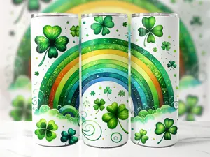 St Patrick's Day Rainbow Tumbler 20 oz Skinny Tumbler Sublimation Shamrock Tumbler St Patrick's Day Tumbler