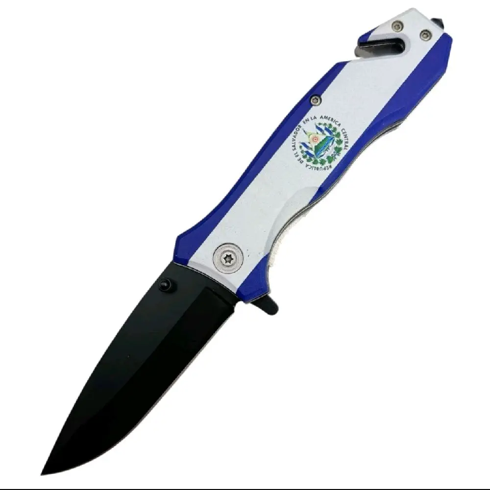 Modern Folding Knife Navaja Plegable Moderna El Diseño de la Bandera de El Salvador para Trabajo Cámping Excursionismo Artesánia