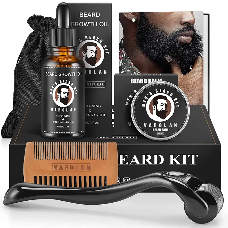 Varolan Store Unique Men's Grooming Kit - Facial Hair Set with Oil, Balm (Covers Basics), Exfoliating Features, Ebook Tips, Fathersdaygift, Dad Gifts, Birthday Gifts for Him, Daily Use for All Skin Types