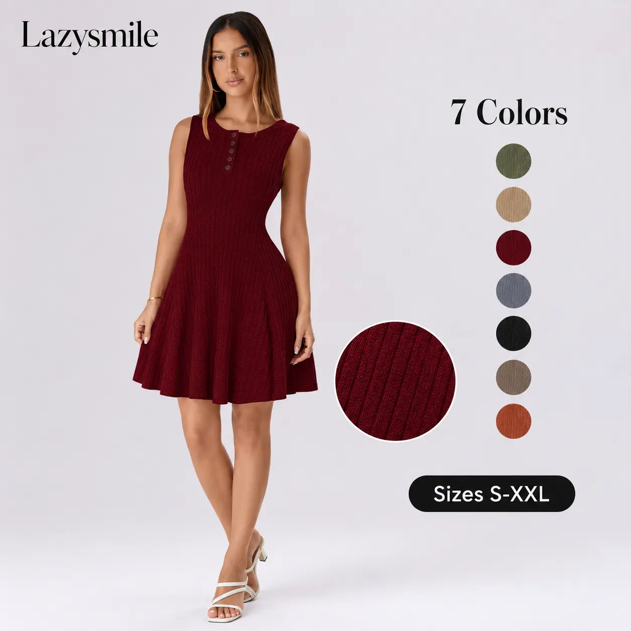 LAZYSMILE Women's Casual Rib Knit Tank Top, Solid Round Neck Sleeveless Summer Top with Button Detail, Short Length, 80%Polyester ,15%Viscose ,5%Elastane, Classic, Knitting, Machine Wash sohochic