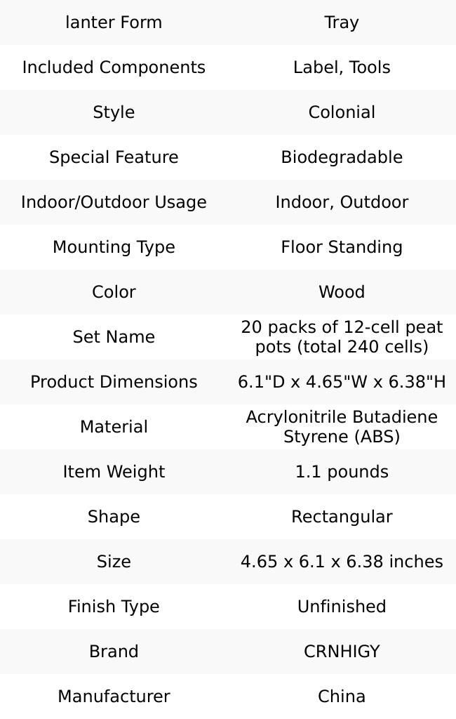 240 Cells Seed Thickened 12-Cell Peat Pots Seed Starter Kit 20 Trays Transplanting Tools for Gardening