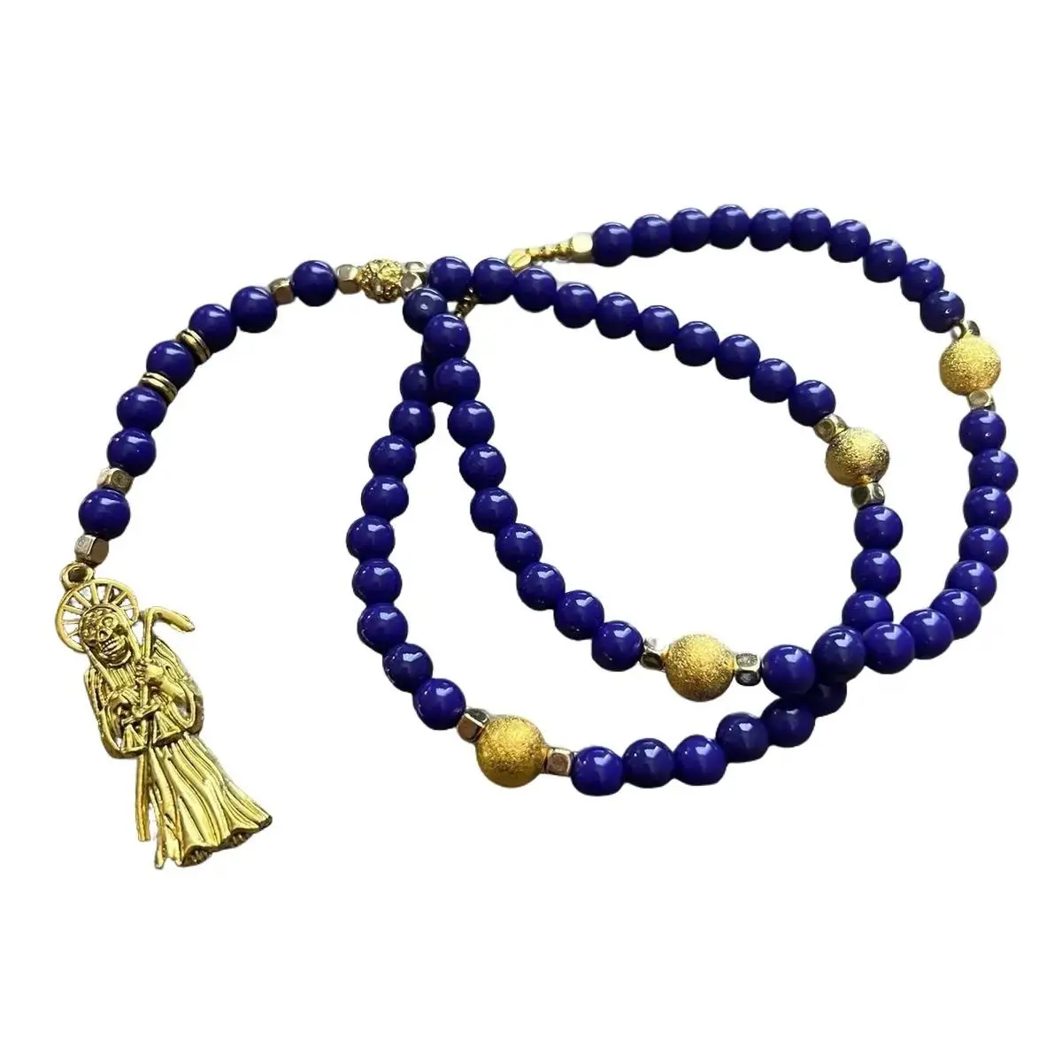 Purple Santa Muerte Beautiful Necklace Rosary Style