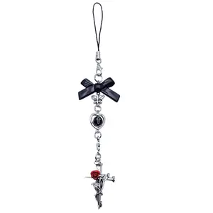 Punk Bat Phone Charm for Women Men Cross Pendant Bowknot Heart Lanyard