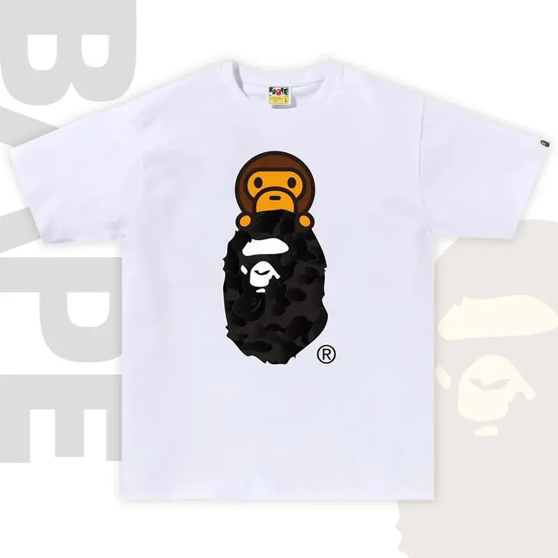 BAPE Baby Milo On Camo Ape Head Tee Men Women Unisex Oversized Streetwear Cotton Short Sleeve T-Shirt Leopard Black Camo Graphic Tee