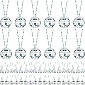 48 Pieces Bulk Disco Mirror Ball Necklaces Decoration, 1.57 Inch Mini Disco Balls, 70s Theme New Year Party Favors Stage Props Accessories