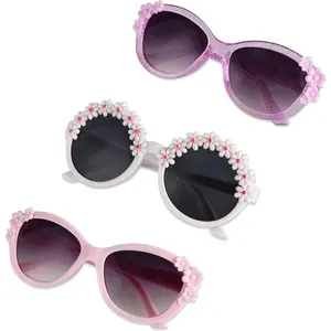 X-SGL04  3-Pairs Gift Kids Sunglasses Girls, Cute Flower Frame Cartoon UV400 Glasses, Toddler Sunglasses for Ages 3-10