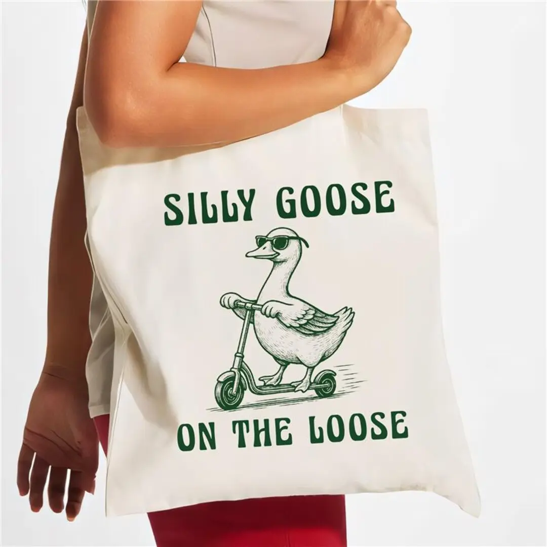 Silly Goose On The Loose Tote Bag, Cowboy Goose Tote Bag, Funny Western Tote Bag, Vintage Tote Bag, Duck Tote Bag, Animal Meme Tote Bag