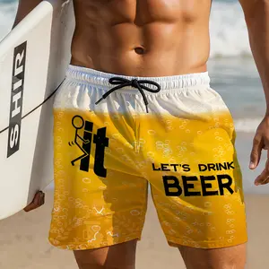 Mens Funny Beer Print Swim Trunks Quick Dry Summer Beach Board Shorts for Pool Parties and Vacations