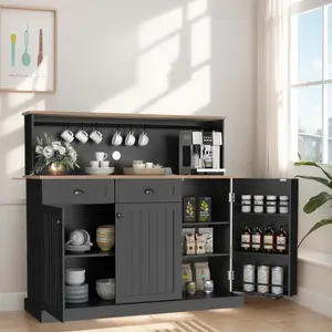 Farmhouse Kitchen Pantry Cabinet with 2 Drawers, Sideboard Buffet Cabinet with 3 Doors for Kitchen,Coffee Bar Cupboard Cabinet with Adjustable Shelves for Dining Room
