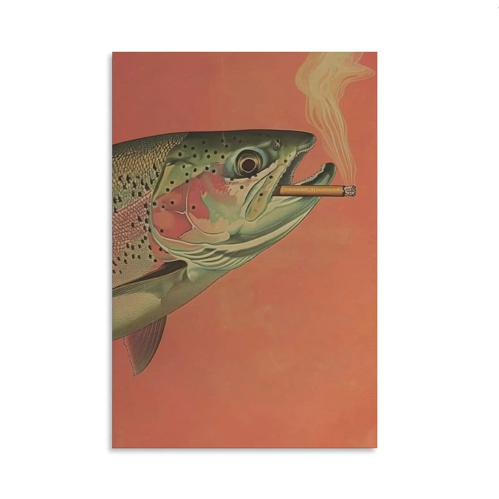 trout smoking a cigarette Vintage Trout Smoking a Cigarette Poster - Funny Retro Whimsical Print -  Cabin Wall Decor & Outdoor Sports Fisherman Illustration