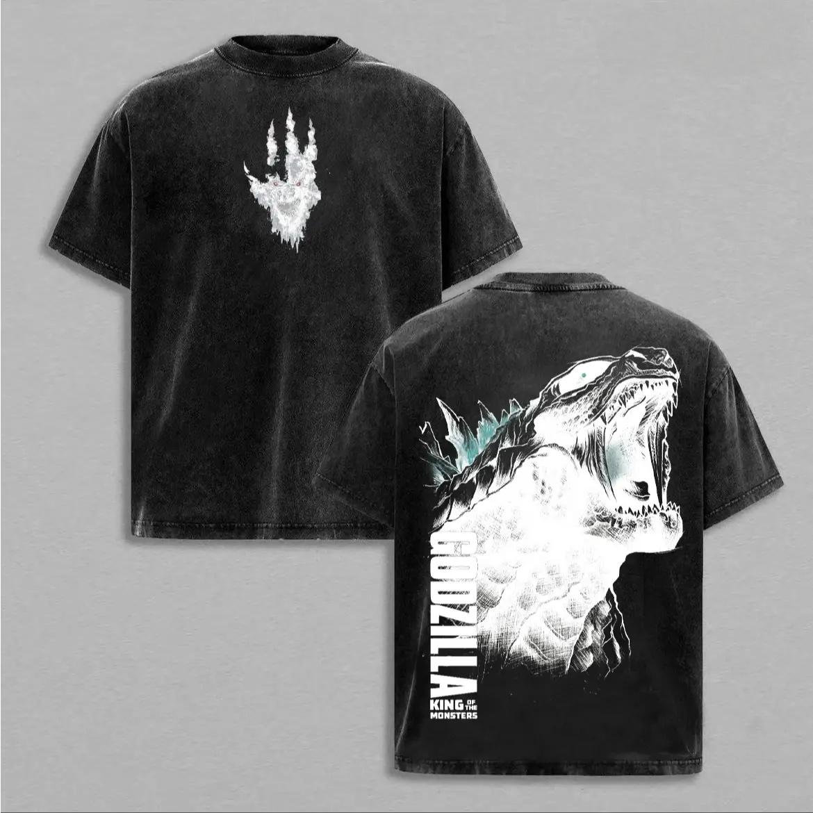 Men's Godzilla Vintage Washed Graphic T-Shirt - Oversized Casual Fashion Cotton Tops, Streetwear Clothes Gift for King of the Monsters Fans, Grunge Album Print Menswear Dad Tee