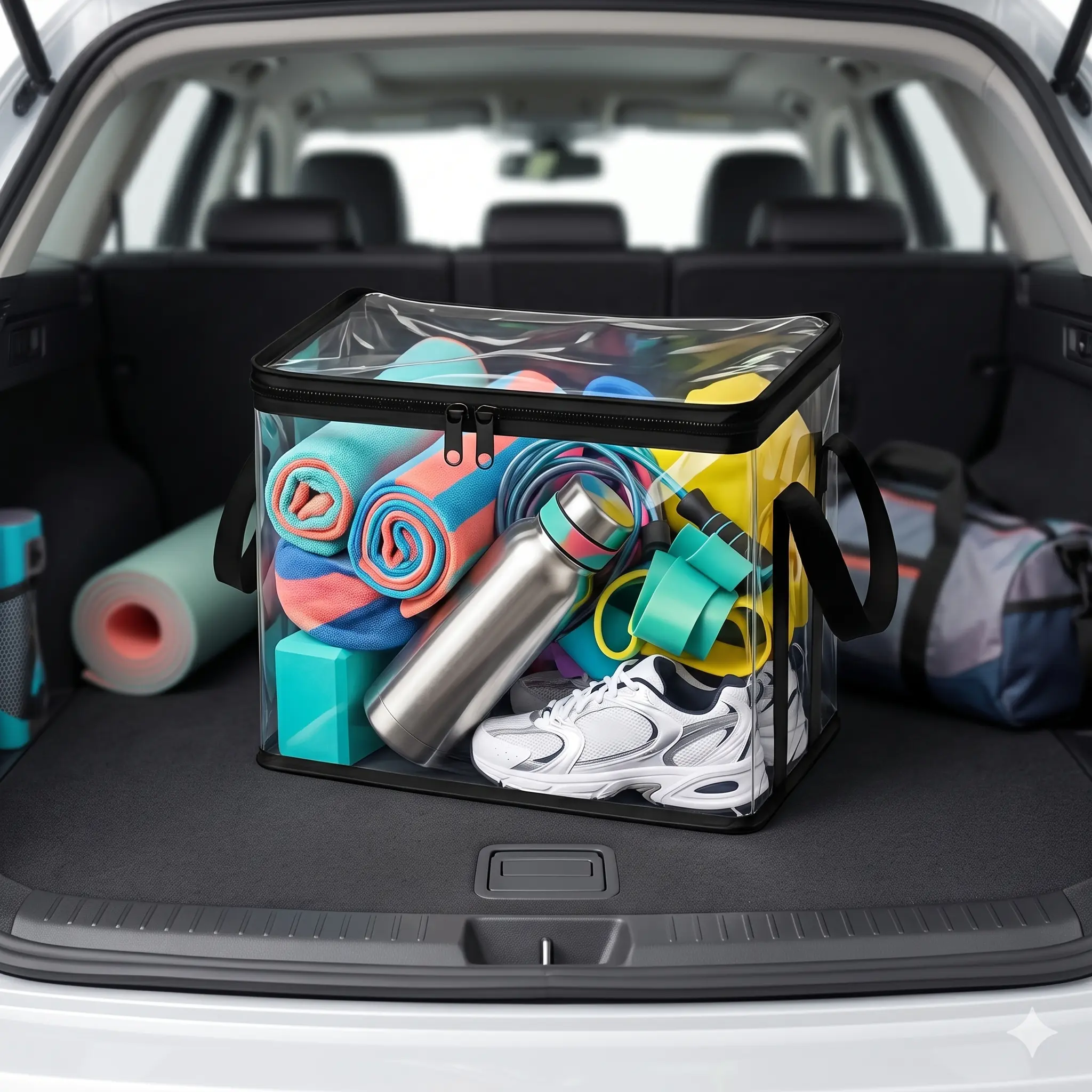 Clear PVC Sports & Camping Gear Bag with Handles, 15"x9"x12" Medium Waterproof Tote for Beach Gym, Portable Apparel Organizer Pouch, 1/2/4 Pack