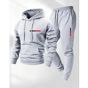 Men's 2-Piece Tracksuit Set - Casual Hoodie & Jogger Pants with Letter Print |   Comfortable Fleece Sweatshirt Suit for Daily/Outdoor