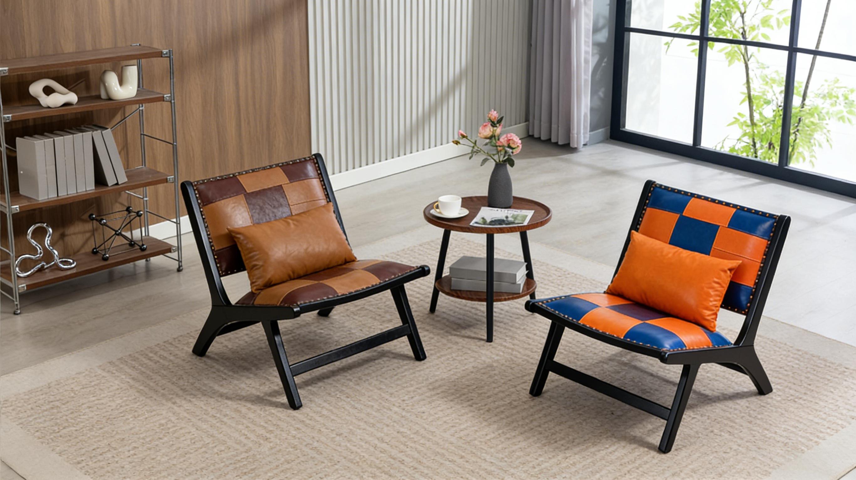 ModernBohoAccentChairforLivingRoom-MidCenturyLoungeChairSideChairIndoor,PULeatherErgonomicCurvedBackWoodFrame,Easy10MinAssembly,MultipleColors(Blue/Yellow&AntiqueBrown),forBedroomReadingNookApartmentDorm