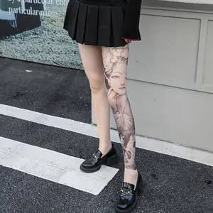 2025 Summer and Autumn New Tattoo Stockings Men and Women Colorful Flower Leg Tattoo Domineering 360-degree Seamless Print Tattoo Thigh Stockings Koi Carp Large Flower Character Anime Retro Flower Tattoo Socks Suitable for Parties, Bars and Nightclubs