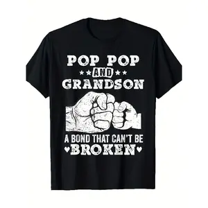 Men's Plus Size Heavyweight T-Shirt - Pop Pop & Grandson Bond Can't Be Broken Fist Bump Design, Relaxed Fit Short Sleeve Tee Suitable for Grandpa Gift, All-Season Casual Shirt for Family Bonding Apparel, Machine Washable, PLUS SIZE Crewneck Tshirt