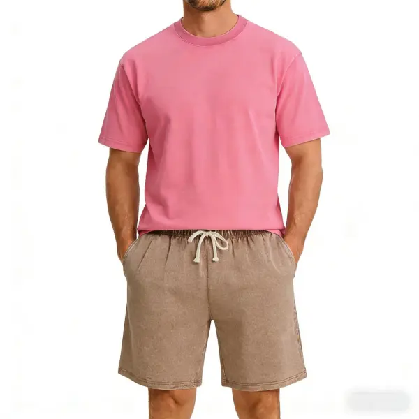 Pink + washed shorts brown