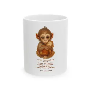 Punchi-kun (Punch) Viral Baby Monkey Mug - "Family is who you find" - 11oz Aesthetic Ceramic Cup