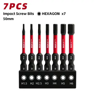 7 Pcs Impact and Wear Resistant, Non-Slip Magnetic Hex Screwdriver Bits Set, 50mm (H1.5 H2 H2.5 H3 H4 H5 H6) Bits Set with Black Base, Universal 1/4" Shank S2 Steel - Ideal for Handicrafts, Forestry, Woodworking, Office and DIY Use