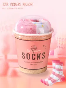 Cute Ice Cream Gift Box Socks, Soft Comfortable Casual Mid-Calf Socks, Creative Graphic Food Design, Perfect for Birthday, Valentine's Day, Easter, Party Gifts