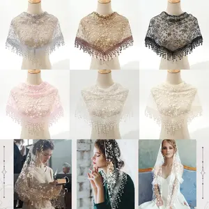 6Pcs Zhanmai Veils for Church Catholic Mass Veils for Women Catholic Lace Triangle Mantilla chapel Floral Tulle Scarf