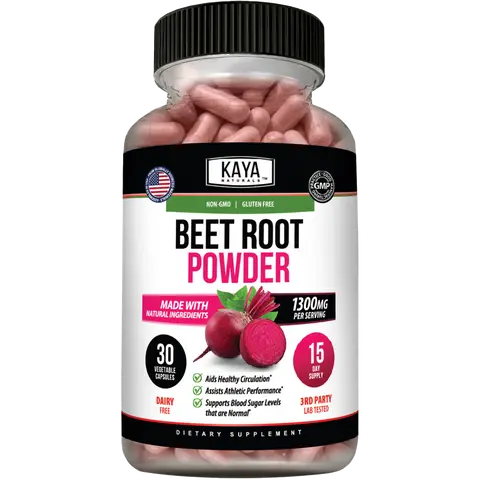 Kaya Naturals Premium Organic Beet Root 1300mg Dietary Supplement - Gluten-Free, Non-GMO, Organic Natural Supplement for Fitness, Athletic Support, Circulation Aid, Heart Health