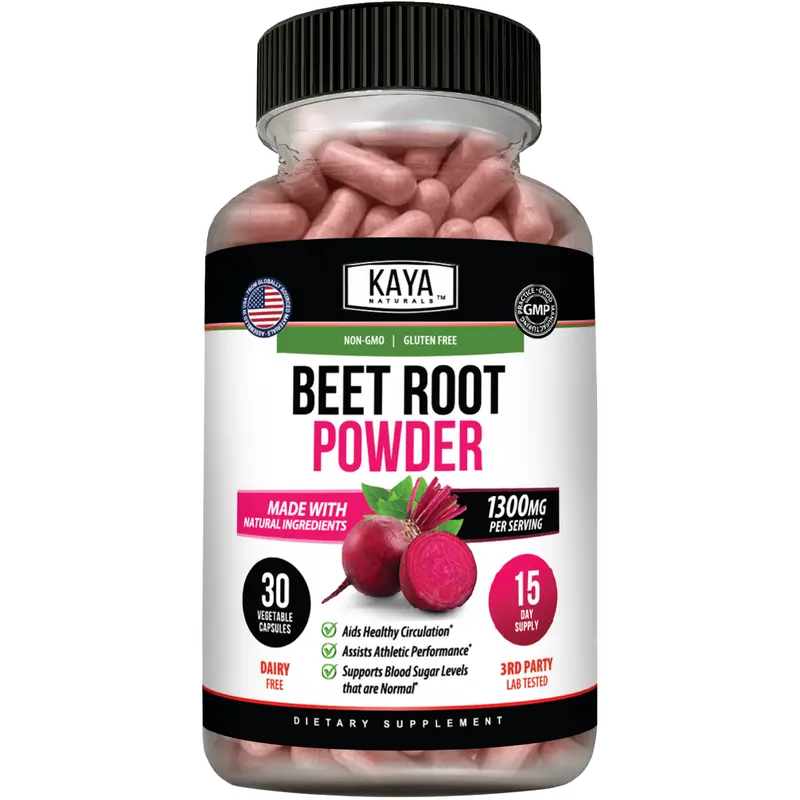 Kaya Naturals Premium Organic Beetroot Supplement, 1300mg Dietary Supplement - Gluten-Free, Non-GMO, Fitness & Athletic Support, Circulation Aid, Heart Health