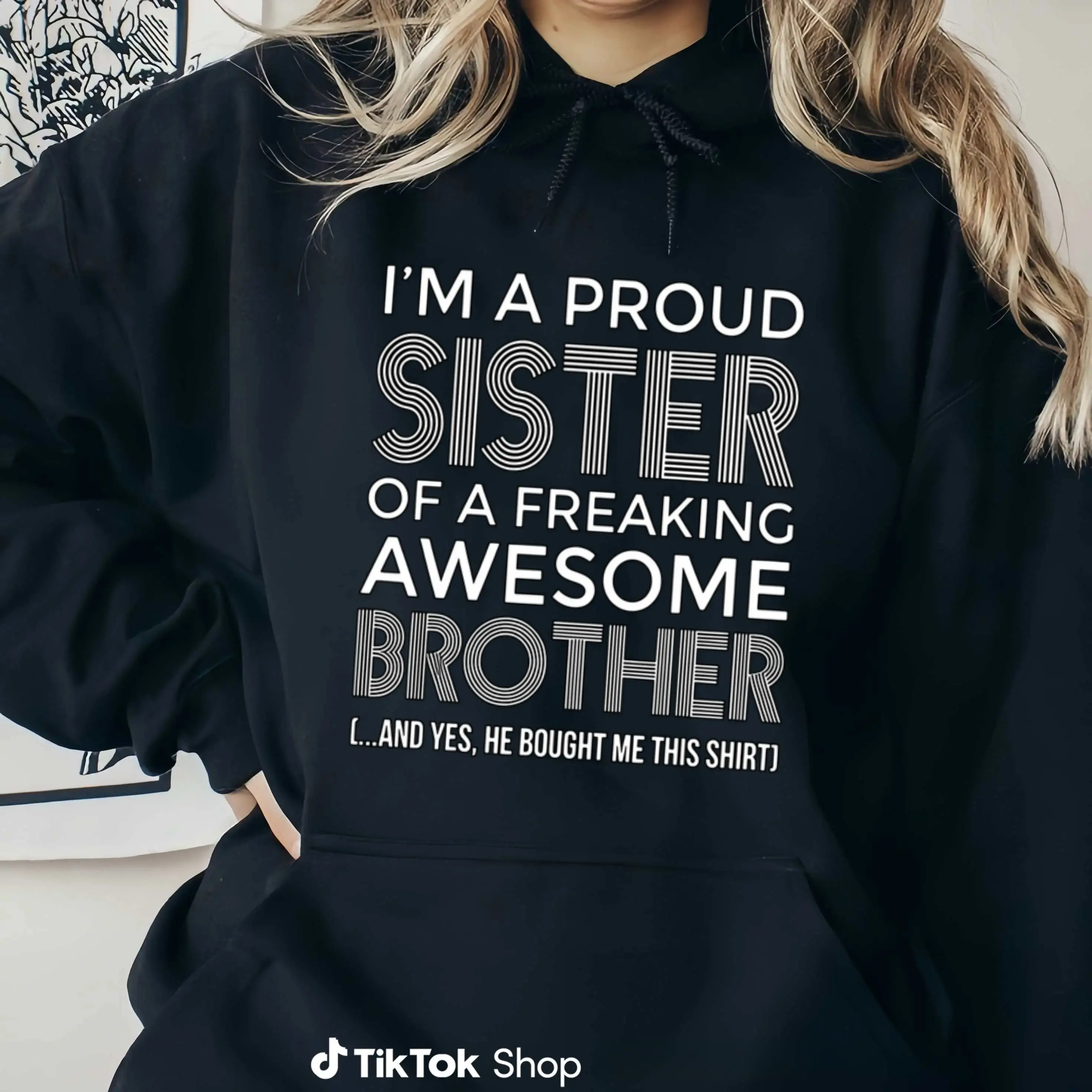 Women's Soft Crew Neck Graphic Sweatshirt - Casual Vintage Pullover with Funny 'Proud Sister' Print, Breathable Fabric Everyday T-Shirt, Jackets, Essential, Lady, Fit, Streetwear, Tops, Work, Clothes, All-Seasons, Printed