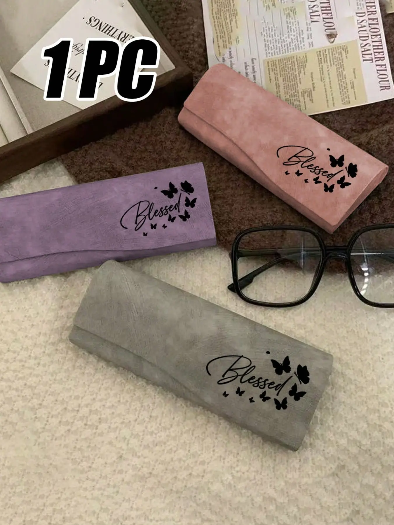 Elegant PU Eyeglass Case with Butterfly Design, Portable Anti-Pressure Glasses Holder, Unisex Retro Flip Cover Box for Sunglasses and Reading Glasses, Portable Eyewear Organizer