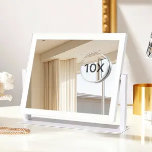 GLITGATE LED Vanity Mirror with Lights 360° Rotating Makeup Mirror 3 Lighting Modes Smart Touch Dimmable for Bedroom Home Decor Durable Aluminium Frame USB Type-C Powered Large Full Face View Best Gift