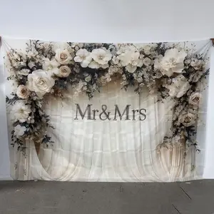 Flower Arch Design Wedding Decoration Banner, 1 Count Romantic Wedding Decoration Pull Flag, Photo Props Background Cloth for Birthday Party Wedding, Ornaments, Wedding Party Backdrop, Photo Backdrops, Wedding Party Decorations