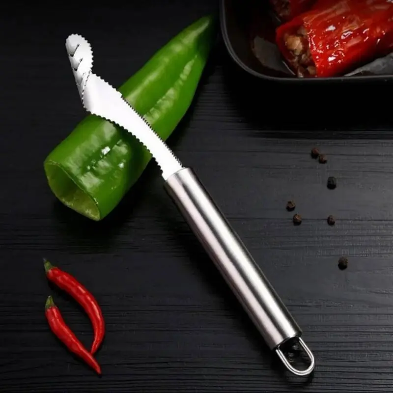 Stainless Steel Chili Pepper Core Remover - Serrated Edge Vegetable Tool, Durable Jalapeno & Green Bell Pepper Seeder for Kitchen Use
