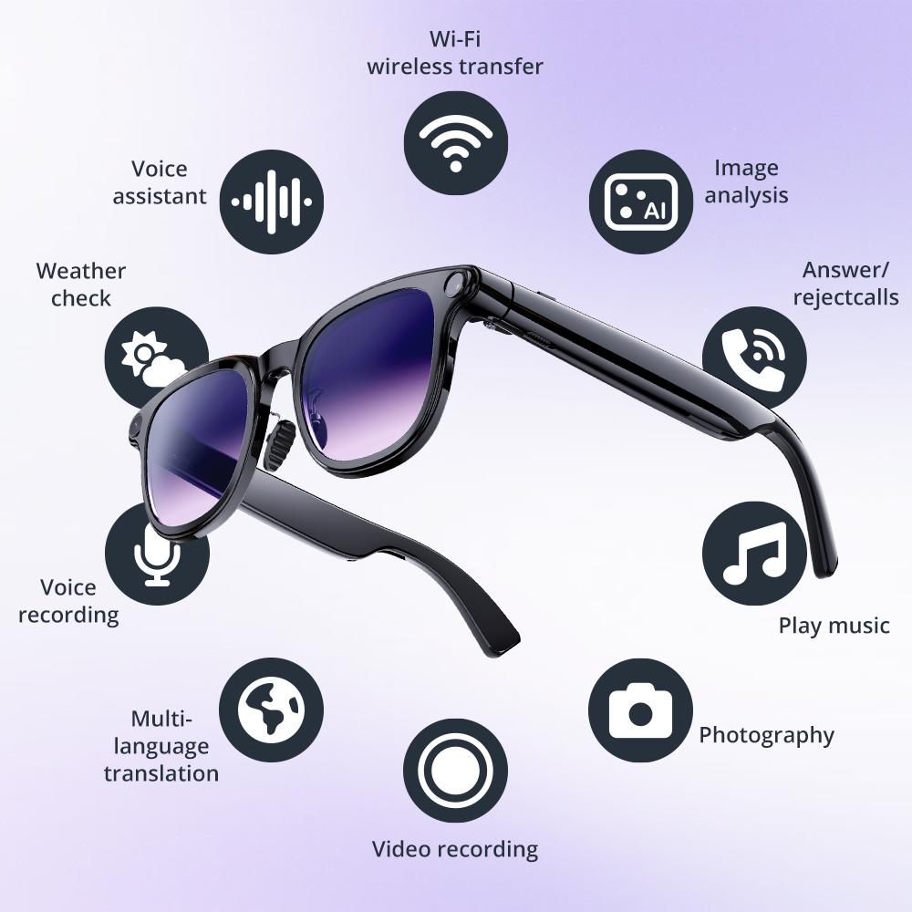 Turbosun A2 AI Smart Glasses,2K Video Recording,AI Glasses with Real-Time Translator, Immersive Open-Ear Sound & Hands-Free Photo Capture – Perfect for Adventurers