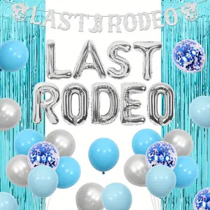 1Set Last Rodeo Bachelorette Decorations Blue Disco Cowgirl Bachelorette Party Decorations Last Rodeo Foil Balloons Banner Fringe Curtain for Women Western Bridal Shower
