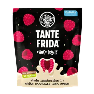 Tante Frida Choco Fruits Whole Raspberries in White Chocolate with Cream Freeze-Dried Gourmet Snack
