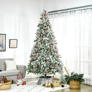 9' Unlit Snow Flocked Pine Artificial Christmas Tree, Home Festive Decor with Realistic Green Branches, Non-Drop Needles for DIY Ornaments, Family Holiday Decorating